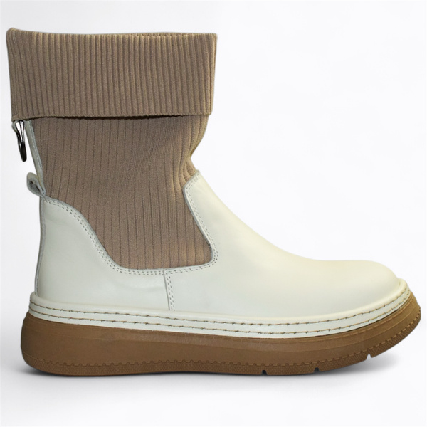 Yasiria Beige Leather Women's Ankle Boots