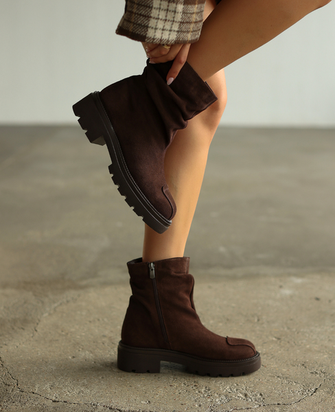 Nadiera Women's Leather Chocolate-Brown Ankle Boots
