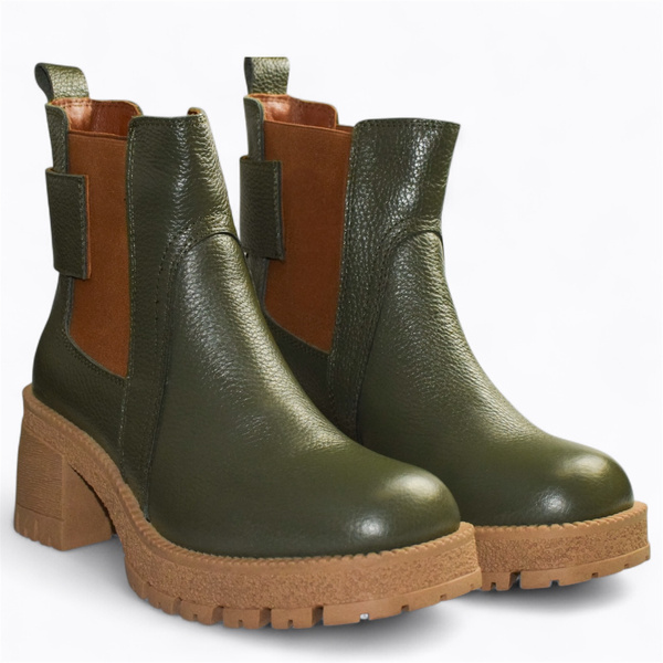 Sulemia Women's Olive Leather Ankle Boots