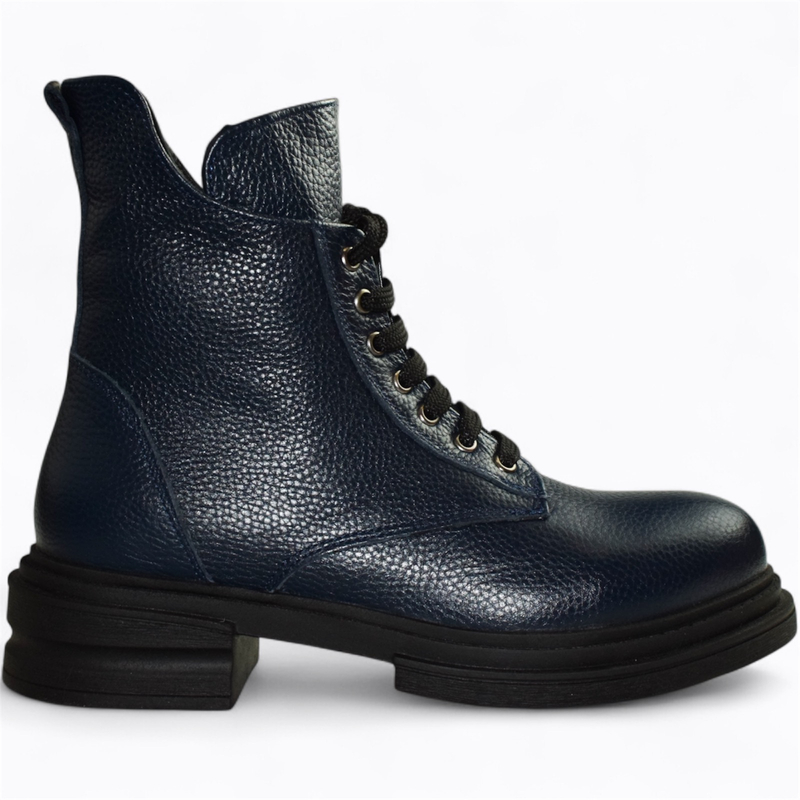 Skórzane granatowe botki damskie Qarinde