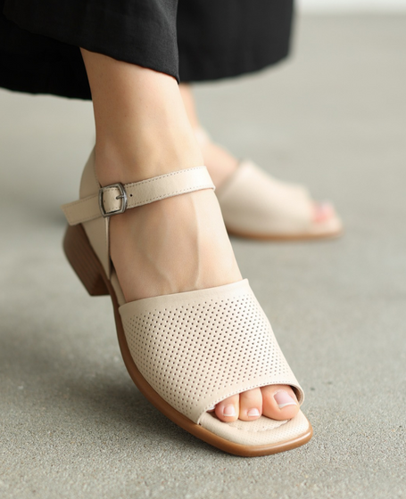 Sanveti Beige Leather Women's Sandals