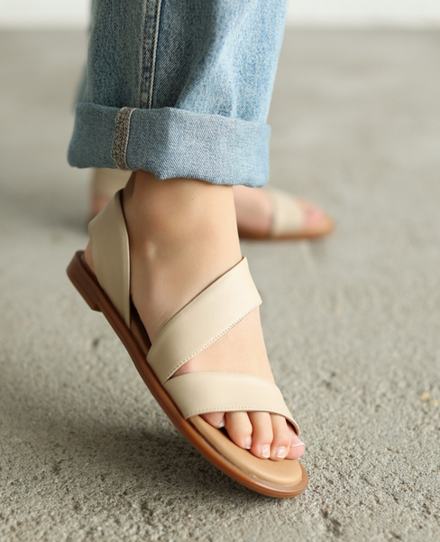 Milanna Beige Leather Women's Sandals