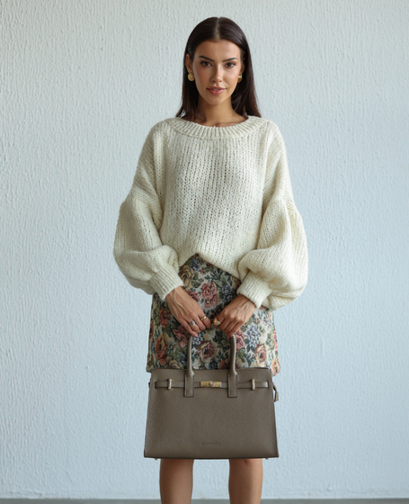 Geralde XL Taupe - Large Women's Leather Satchel
