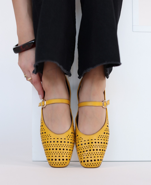 Algeria Mustard-Colored Leather Women's Ballerina Flats