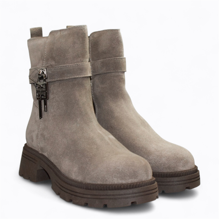 SKÓRZANE SZARE BOTKI DAMSKIE PILENNA