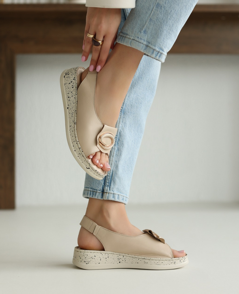 Blemisa Beige Leather Women's Sandals