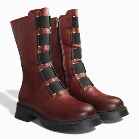 Skórzane bordowe botki damskie Garinde
