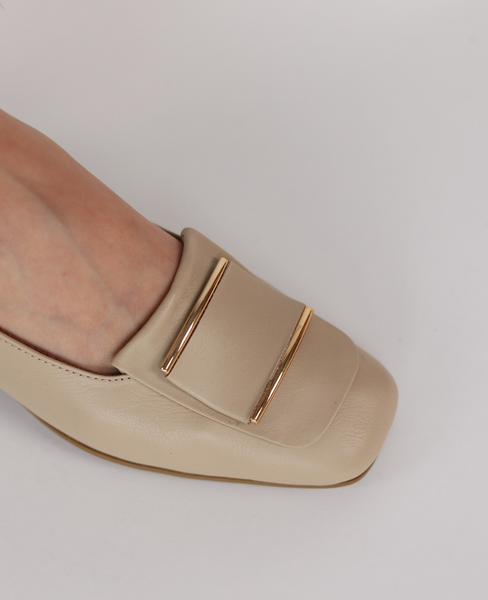 Palitia Beige Leather Women's Ballerina Flats