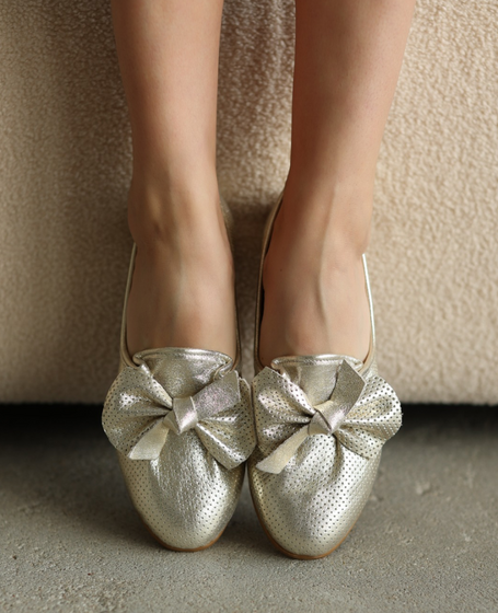 Lomisel Women's Gold Leather Low-Cut Shoes