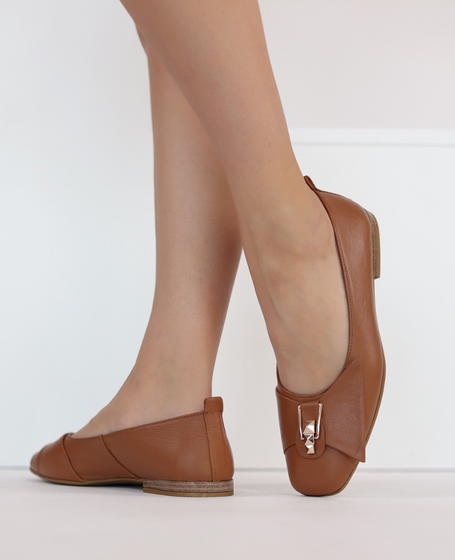Cevrila Women's Red Leather Ballerina Flats