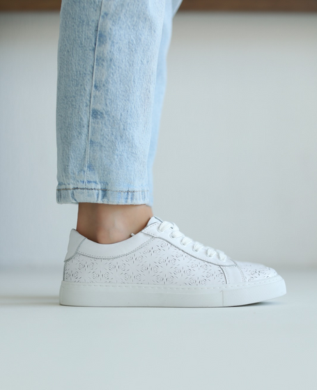 Holetia Women's White Leather Sneakers with Perforations