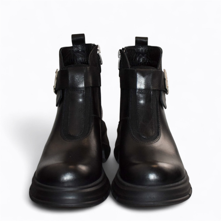 Polarya Women's Black Leather Ankle Boots
