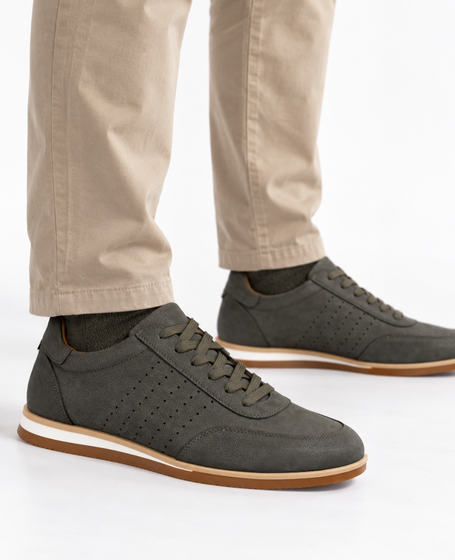 Skórzane khaki sneakersy męskie Karssen