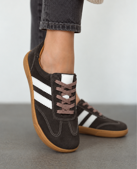 Skórzane czekoladowe barefoot sneakersy damskie Ermelia