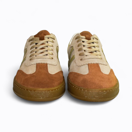 Skórzane cappuccino sneakersy damskie Magline