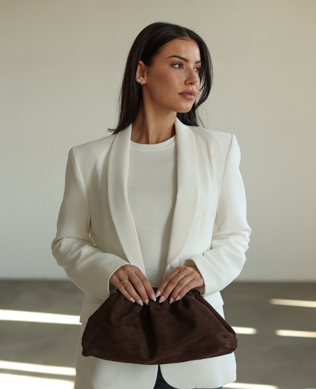 Millysa Chocolate - Leather Clutch with Ruffles