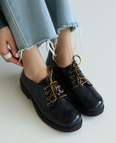 Blisera Women's Navy Blue Leather Low-Top Shoes