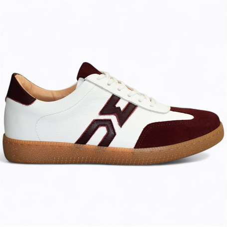 Sertiva Women's White Leather Sneakers with a Burgundy Accent