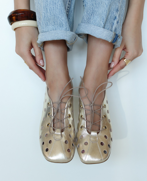 Telveri Women's Leather Gold Loafers