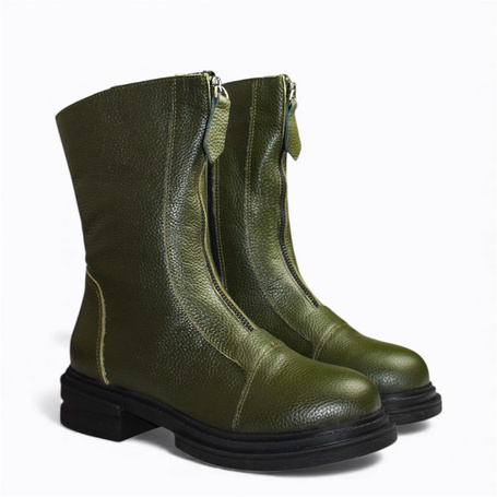 Barelia Women's Green Leather Ankle Boots