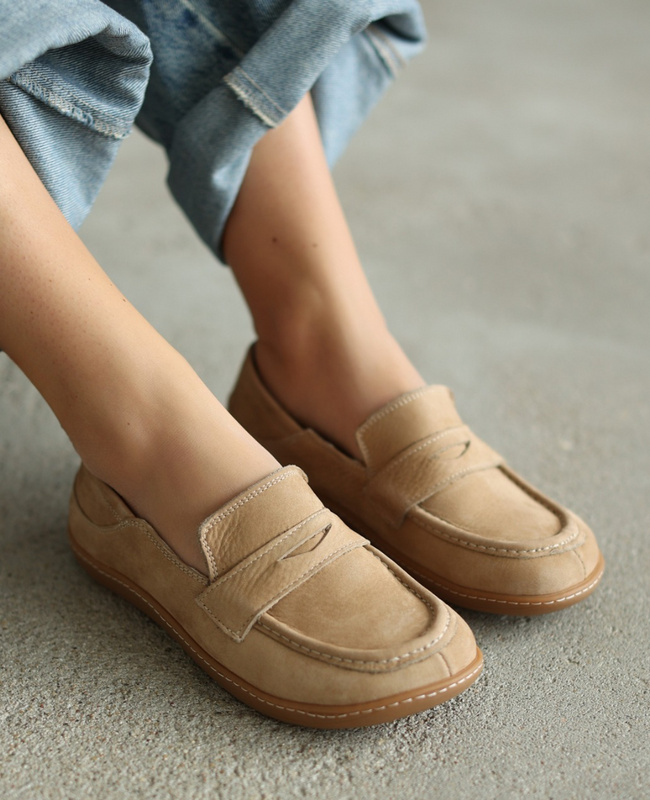 Balvori Beige Leather Women's Barefoot Shoes
