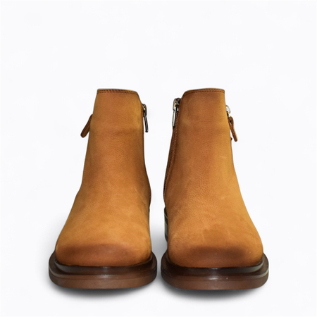 SKÓRZANE RUDE BOTKI DAMSKIE PERLINA