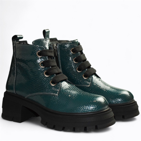 Jesmira Women's Green Leather Ankle Boots