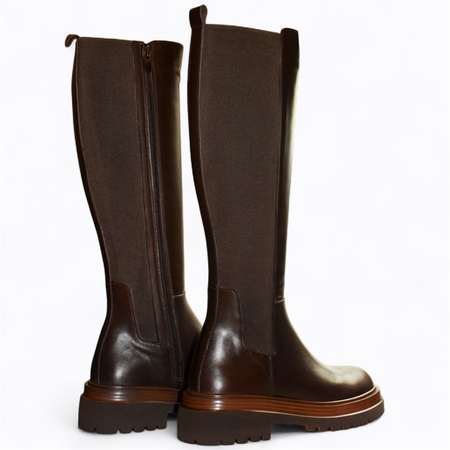 SKÓRZANE BRĄZOWE KOZAKI DAMSKIE VALSIRA