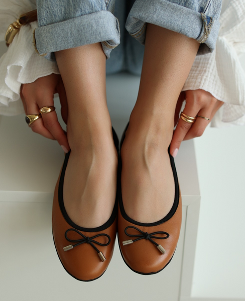 Ruverna Women's Red Leather Ballerina Flats
