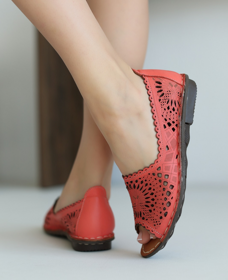 Semirea Women's Orange Leather Low-Top Shoes
