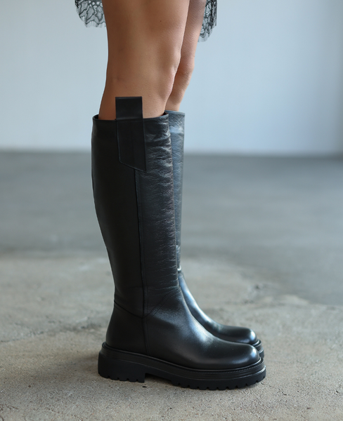 Granela Women's Black Leather Knee-High Boots