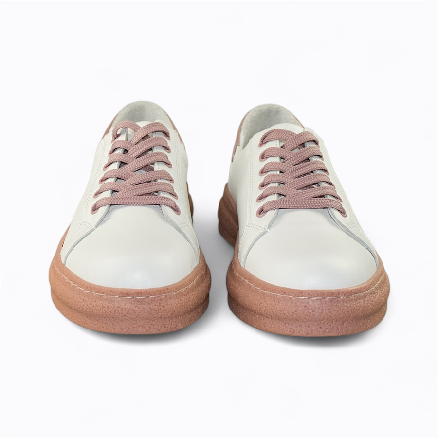 Skórzane białe sneakersy damskie Madisia z różowym akcentem