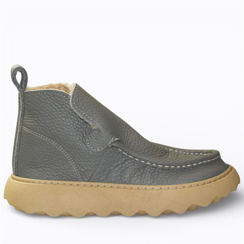 Deliris Women's Gray Leather Ankle Boots