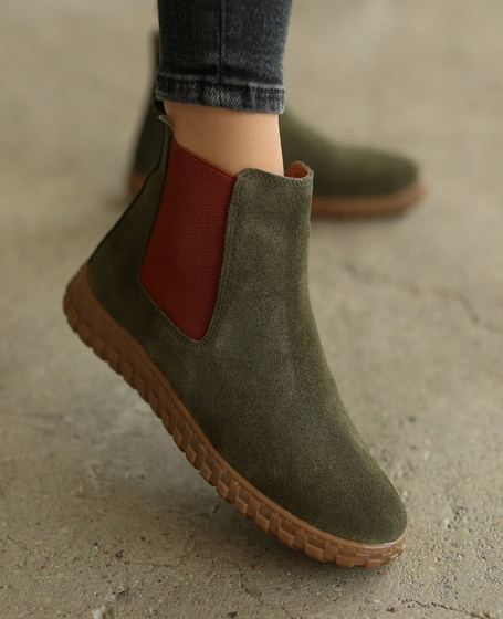 Katriel Women's Olive Leather Ankle Boots
