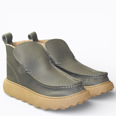 Deliris Women's Gray Leather Ankle Boots