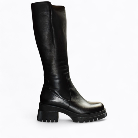 Bemiria Women's Black Leather Knee-High Boots