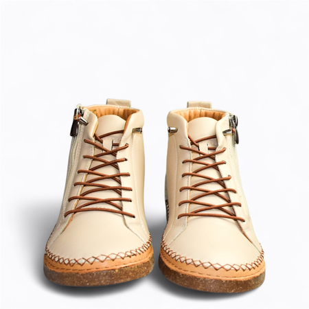 SKÓRZANE BEŻOWE BOTKI DAMSKIE NIMERIS