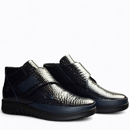 SKÓRZANE GRANATOWE BOTKI DAMSKIE GALESSA