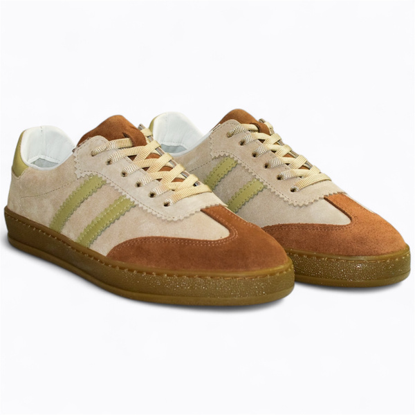 Skórzane cappuccino sneakersy damskie Magline