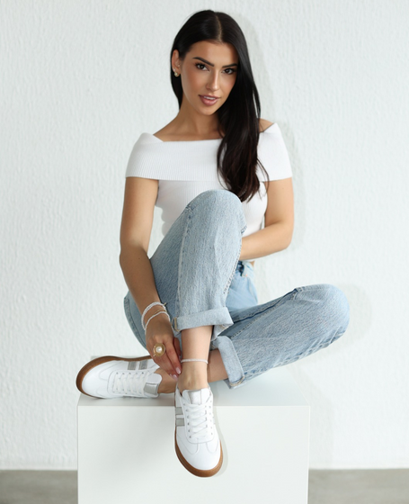 Skórzane białe sneakersy damskie Magline