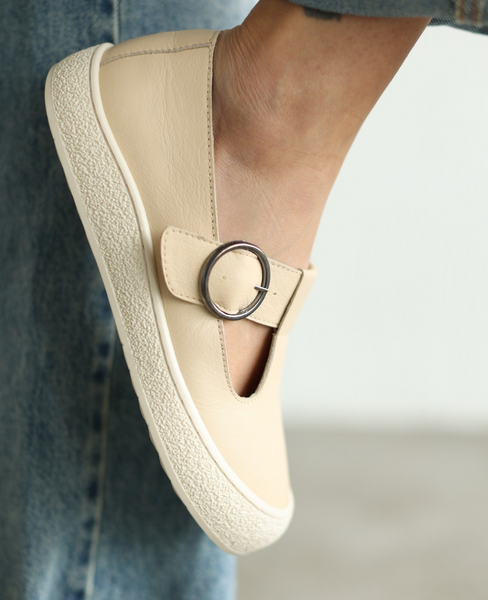 Misiori Beige Leather Women's Low-Cut Shoes