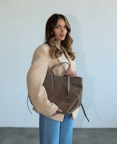 Kagmeri Taupe - skórzana shopperka duża