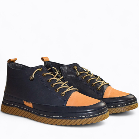 Skórzane granatowe trzewiki damskie Dismara