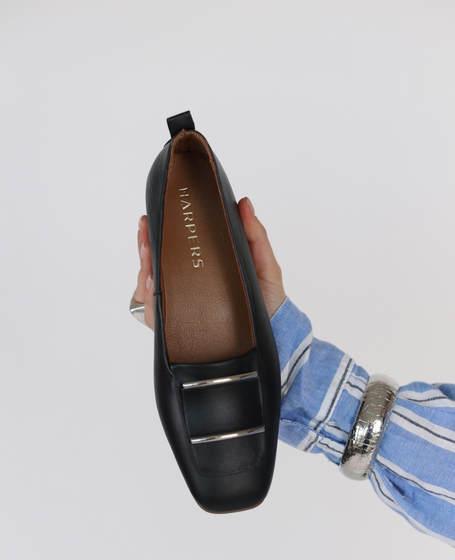Palitia Women's Black Leather Ballerina Flats