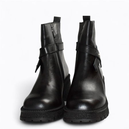 SKÓRZANE CZARNE BOTKI DAMSKIE EURIANA