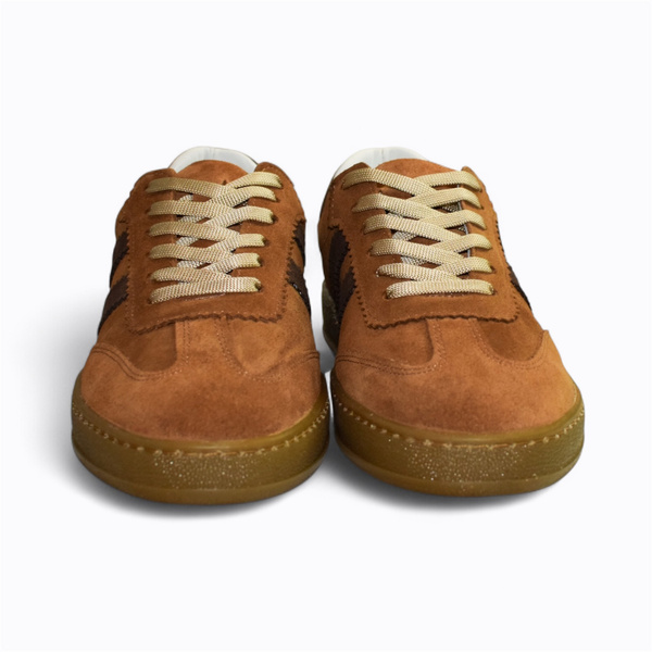 Skórzane rude sneakersy damskie Magline