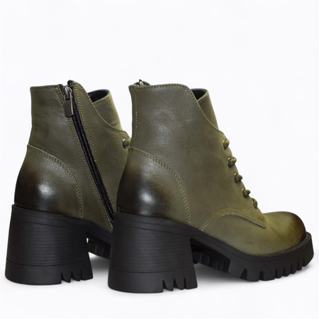 Skórzane oliwkowe botki damskie Isadora