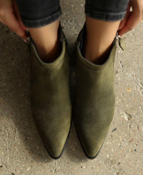 Adelisa Women's Olive Leather Ankle Boots
