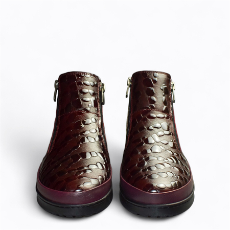 Skórzane bordowe botki damskie Eudoria