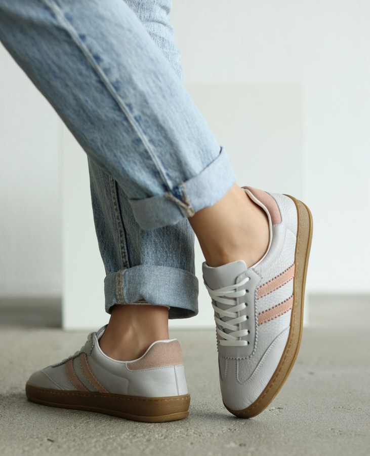 Skórzane beżowe sneakersy damskie Magline